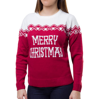 Maglione natalizio rosso da donna con ricamo Merry Christmas, Abbigliamento Donna, SKU o936000152, Immagine 0
